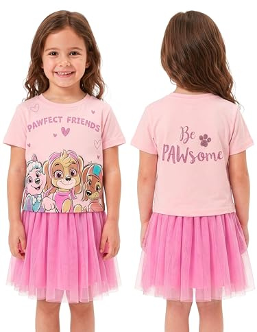 Paw Patrol Girls T Shirt & Tutu Skirt, Skye, Liberty & Everest Two Piece Girls Outfit, Summer Kids Clothes, Pink, 5-6 Years
