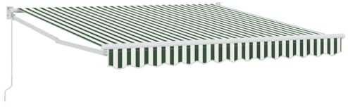 Coespram Tenda da sole retrattile 350 x 250 cm, con braccio articolato manuale, protezione solare per terrazza e giardino, robusto telaio in alluminio con tessuto in poliestere, a righe verdi e