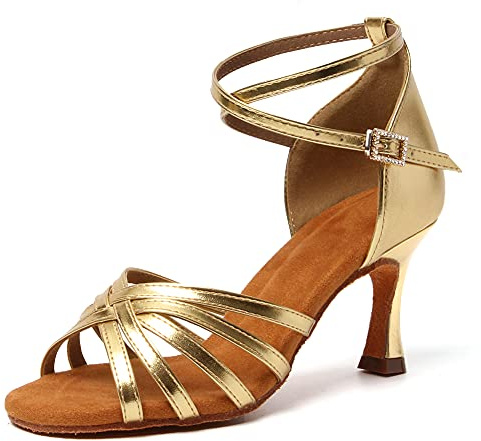 HIPPOSEUS Women's Latin Dance Shoes for Ballroom Salsa Practice,Gold,5.5UK