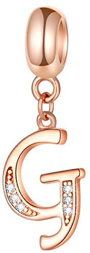 EMOSTAR Buchstaben-Charms, Initiale A-Z, Alphabet-Perlen, Roségold, 925er-Sterlingsilber, baumelnder Zirkonia-Geburtsstein-Anhänger, Muttertags-, Geburtstagsgeschenke für Charm-Armband,