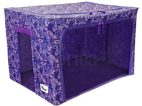 Periea ‘Beau’ Folding Collapsible Stackable Fabric Home Storage Boxes with Steel Frames (Purple Paisley, Large)