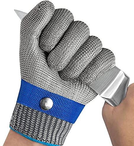 OKAWADACH Schnittfeste Handschuhe, Schnittschutzhandschuhe Kettenhandschuh Metzger Handschuhe Austernhandschuh Level 5 Schutz Metall Handschuhe für Küche, Holzschnitzen (Lx1pcs)