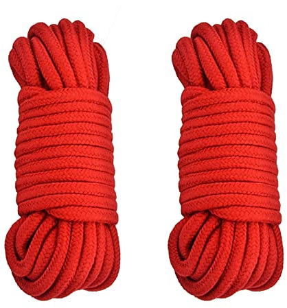 2 pezzi Corda in cotone morbido, Largo 6 mm, Lungo 10 m, Multifunzionale Spesso Corda Intrecciata, per Campeggio, Giardinaggio, Canottaggio, Tiro Alla Fune, Animali Domestici, Arrampicata (Rosso)