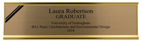 Badgemaster Custom Personalised Engraved University Graduation Gold Aluminium Desk Name Plaque Office Home Bespoke Modern Gift Teacher Graduate Manager Assistant Executive