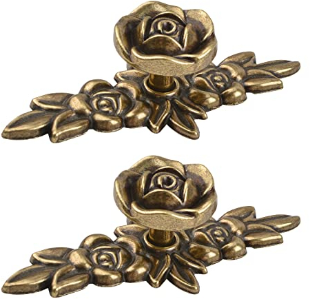 MOROBOR Euro Rose Schrankknöpfe mit Rückplatte, 2 Stück Vintage Zinklegierung Griffe Retro Grün Bronze Schubladen Ziehen für Kleiderschrank Kommode Schrank mit Befestigungsschrauben