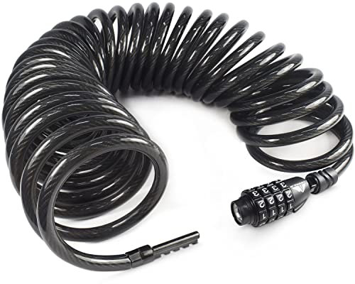 MARQUE Combination Bike Lock Cable- 3/8 inch (5FT, 10FT, 15FT, 25FT) Resettable Combination Lock, Anti-Theft Coiled Secutiry Cable for Bicycles, Kayaks, Paddle Boards, Gates and Outdoor Gear (25 FT)
