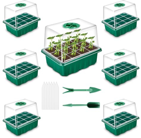 Yexati Lot de 6 Plateaux de démarrage de semences à 72 cellules, semis de Croissance épaissie, couvercles hautement Transparents, Ports de Ventilation réglables avec 6 étiquettes de Plantes et 2