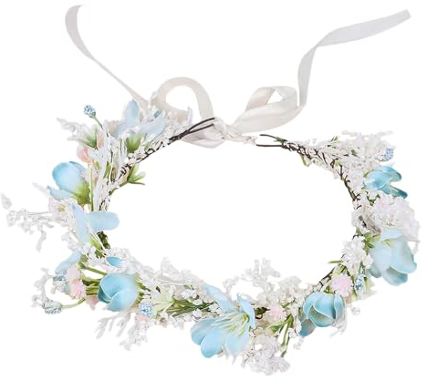SacJkt Kirschblüte Blumen Krone, Blumen kranz Stirnband, bunter böhmischer Brautblumen Haarkranz für Hochzeit, Party(Plastik, Stoff)