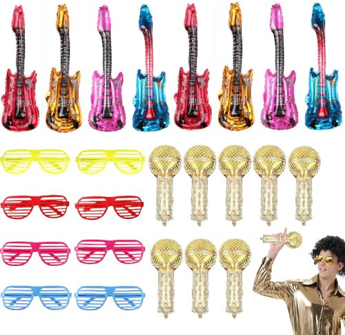 24 Stück Aufblasbare Instrumente, Luftgitarren zum Aufblasen, Aufblasbare Gitarre, Luftgitarre, Gitarre Aufblasbar, Luft Gitarren Accessoire für Mottopartys, Karneval und Fasching