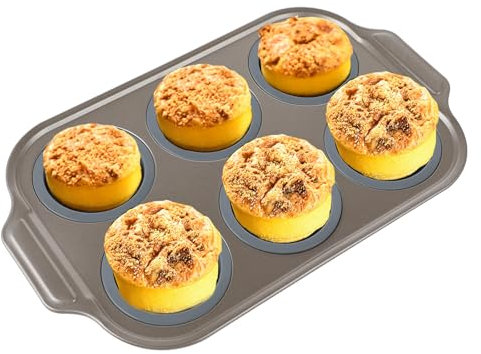 Muffinform - Muffinblech und Karbonstahl Muffinblech – Multifunktionale 6-Loch Backform aus Kohlenstoffstahl mit Silikonbeschichtung antihaft ideal für Muffins Kuchen und Toast