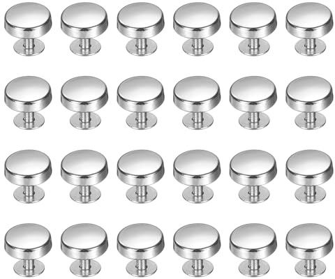 sourcing map 24 Pcs Flat Head Button Stud 12mm Screw Back Rivets Stud Set Round Purse Feet Metal Studs Rivet Nailhead Buckle Button Rivet for DIY Leather Crafts Belt Strap, Silver