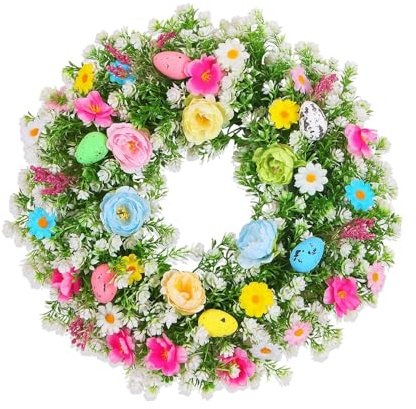Sharplace Couronne de Printemps avec œufs, Décoration Florale pour Porte D'entrée, 45 Cm