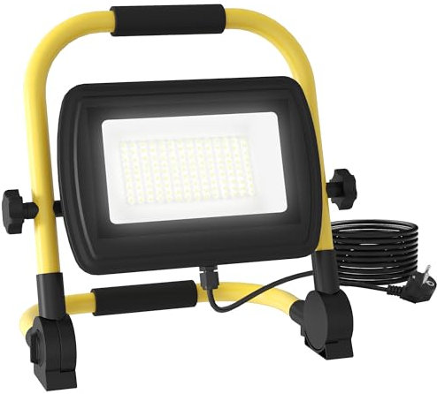 HOMCOM Foco LED con Cabezas y Soporte Ajustables 50 W 4250 Lúmenes IP65 6500K Foco Proyector Led Resistente a la Intemperie Portátil con Asa para Interior y Exterior Amarillo y Negro