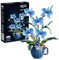 VizBrou Icons Botanicals Orchid Building Blocks Set, 567PCS Artificial Faux Flowers Set Building Model Kit, Coffee Cup Buildable Vase Plant, Valentine's Day Gift Toy Decor for Adult Women Men, Blue