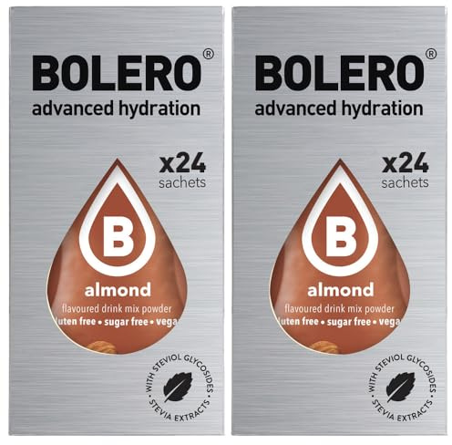 Set Bolero Drink da 48 Bustine 3 grammi Almond - Mandorla 3 gr Gusti Diversi Assortimento alla Frutta Preparato Polvere Solubile Bevanda Fresca in Acqua,144 grammi dolcificato stevia,0.14 kilograms