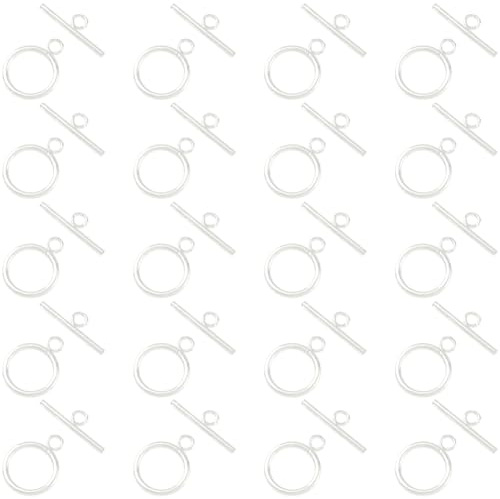 Beebeecraft 10 Sets Silver Toggle Clasps for Bracelets 20.5x16x2mm Sterling Silver Plated 304 Stainless Steel IQ T-bar OT Clasps Link Connectors for Jewelry Making Necklace Diy Crafts