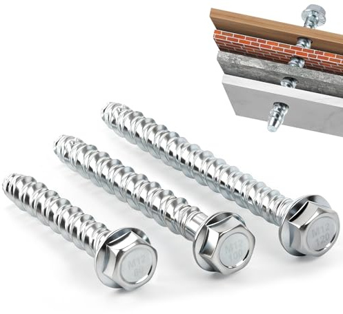 KOVSGQ Vis Beton Sans Cheville Tirefond Beton M12x100 8Stk Vis à Béton à tête Hexagonale Galvanisée avec Rondelle Pour maçonnerie Béton Architecture Industrie