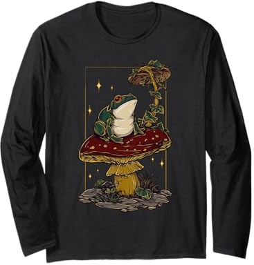 Camiseta Frogcore Mushroom — Cottagecore Fungi and Forest Magic Manga Larga