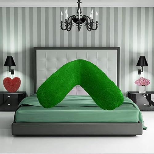 Luxury Teddy Fleece V Shaped Orthopaedic Pillow with Matching Pillowcase Cover – Super Soft Warm Cosy Support Cushion for Pregnancy, Maternity & Nursing – 100% Polyester Fibre Filling (Emerald Green)