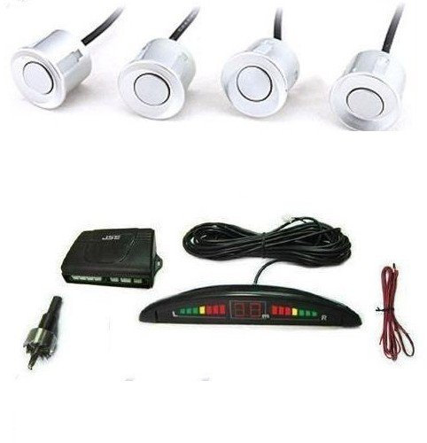 KIT 4 SENSORI PARCHEGGIO BIANCHI CICALINO ACUSTICO DISPLAY LED AUTO CAMPER