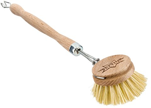 Bettina Wooden Dish Brush Washing Up Kitchen Pan Cleaning Scrub Handle Hanging Pot Round Fibres