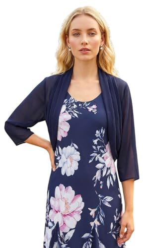 Roman Chiffon Bolero Shrug Jacket for Women UK Ladies Cover Up Cardigan Cardi Smart Formal Mesh Wrap Shimmer Cropped Blazer Wedding Guest Batwing Elegant Ruched Hem - Navy - Size 18