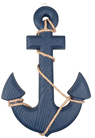 13 Nautical Wooden Anchor with Rope Nautical Beach Wood Anchor Wall Art Decor Door Hanging Ornament Beach Theme Home Decoration (Blue)