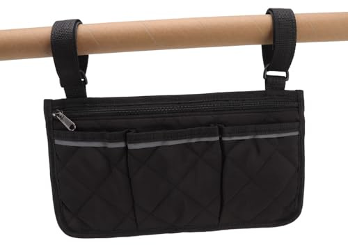 Atyhao Bolsa Lateral para Silla de Ruedas, Diseño de Múltiples Bolsillos, Bolsa para Silla de Ruedas, Poliéster Impermeable para Scooters (Negro)