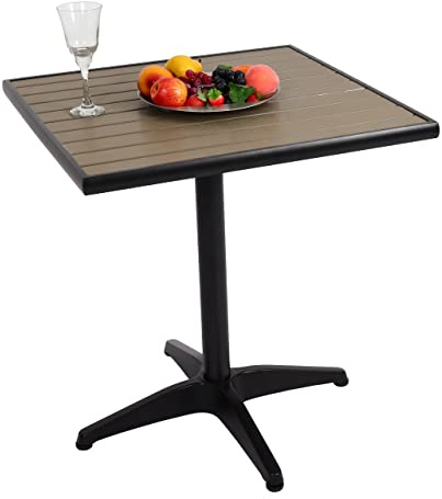 Mendler Mesa de jardín HWC-J95, mesa de balcón, mesa de bistró, gastronomía exterior, revestimiento de aluminio, aspecto de madera, color negro y gris