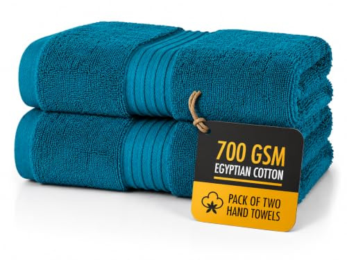ALSAP Blue Lagoon Hand Towels Pack of 2 - Ultra Soft Super Absorbent 700 GSM Egyptian Cotton Towels - Bathroom Linen Sets - Luxury Hotel Quality Cotton Hand Towels Set Convenient Size 50x85 cm
