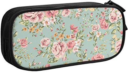 FJAUOQ Watercolor Red Roses Pencil Case Compartments Pen Pouch Box Multifunctional Makeup Bag Holder Large Storage Stationery Organizer with Zipper for Office Travel