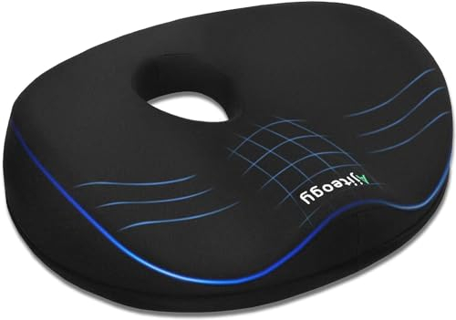 Ajiteogy Memory-Schaum Sitzkissen,Innovative Hämorrhoiden und Steißbein Schmerzlinderung Kissen mit wissenschaftlichen Backhole Design,Non-Slip Butt Pillow für Haus,Büro,Fahren,Auto,Schwarz
