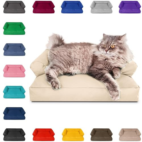 PATCH HOME Katzenbett – Oeko-TEX Zertifiziert – Katzenmöbel – mit recyceltem Styropor gefüllt – Katzensofa – Made in Germany – 50x40x15 cm – Creme
