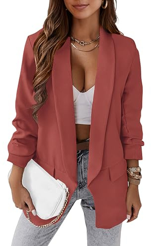 KIRUNDO Blazers for Women Oversized Business Casual 2026 Spring Fall Fashion Long Sleeve Open Front Work Office Suit Jackets(Rust Red, Medium)