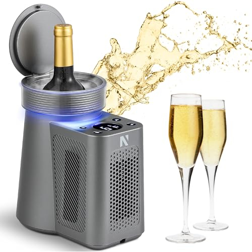 NEWTRY Refrigeratore per vino elettrico, raffreddamento rapido, per bottiglie singole di vino da 750 ml, con cavo dati automotive, amanti del vino per degustazioni a bassa temperatura costante