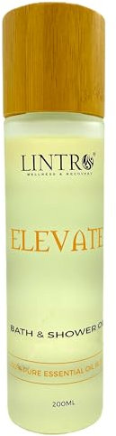 Lintro - Elevate Bath & Shower Oil 200ml - 100% Natural - Soothing & Relaxing - Made with Pure Essential Oils, Sweet Almond & Fractionated Coconut Oil