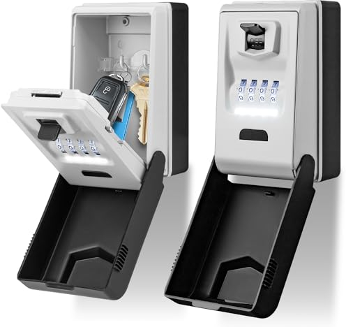 ONEKERUN Key Safe Wall Mounted Outdoor Waterproof Key Lock Box with Light Up Dial Security Large Key Box Police Approved Lockbox 4 Digit Combination Key Storage Box for Home Garage School Office