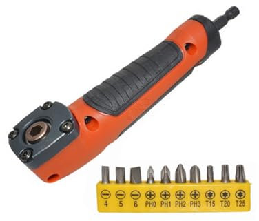 Orange, Impact Duty Right Angle Attachment ABS Handle Power Tool for Drill Accessory, 90 Degree Angled Drill Adapter with Screwdriver Socket Adapter