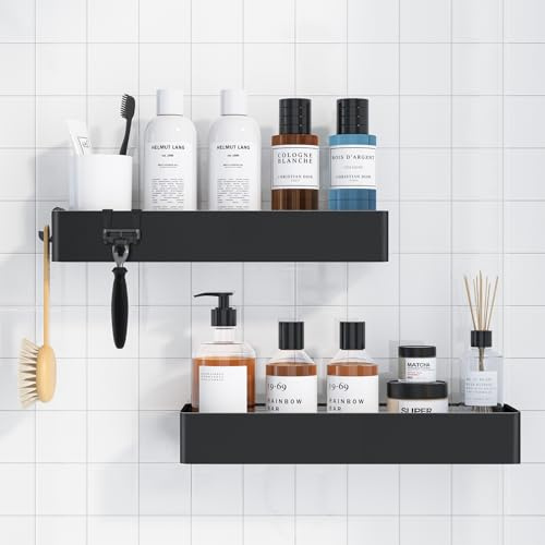 Kitsure Duschablage ohne Bohren - 2 Stück rostfreie Badezimmer Organizer, schnell trocknende Badregal ohne Bohren mit großer Kapazität, langlebige Shampoo Halterung für Duschel, X-Large, Schwarz