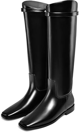 Dumjey Bottes hautes hautes pour femme - Bout carré - Bottes longues à talon bloc - Bottes hautes au genou avec fermetures éclair arrière, Noir , 40 EU
