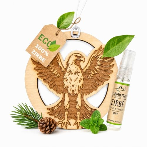 [Cembraträ] ADLER doftträd/tall släpvagn/bil luftfräschare [inkl. 5 ml BIO tallspray] olika designer/motiv, för bil eller garderob. Naturlig tallträdoft
