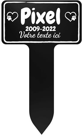 GRAVURE CONCEPT Plaque Funéraire pour Animaux - Stèle Commémorative Personnalisable PVC (Chien/Chat etc) - (Modèle 3 / Noir Texte Blanc)