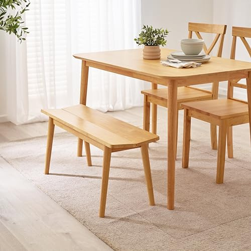 Furniturebox UK Solid Wood Dining Bench - Lynton Small Oak Effect Stained Wooden Bench 95cm - Modern Traditional Classic Farmhouse Style - Retro Nods - Solid Rubberwood Kitchen Dining Room Furniture