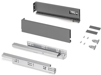Emuca - Schubladen-Kit für Küche und Bad, Höhe 131mm, Tiefe 400mm, 30 Kg, sanftes Schließen, Panels nicht enthalten, Stahl, Anthrazitgrau