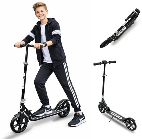 Kick Scooter for Kids Ages 6+, Teens & Adults, Adjustable Handlebars, Rear Brake, Big Wheel Foldable Scooter for Indoor & Outdoor
