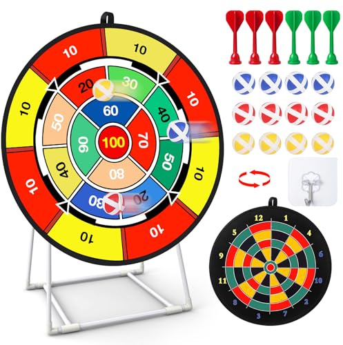 29 Inches Kids Dart Board Set, Large Double Sided Dart Board with 12 Sticky Balls, 6 Darts & Stand, Indoor Outdoor Party Games Toys Gifts for 3 4 5 6 7 8 9 10 11 12+ Year Old Boys Girls & Adults