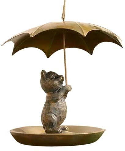Mangeoire à oiseaux suspendue résistante design animal avec parapluies avec grande capacité conteneur de nourriture pour arrière-cour sauvage mangeoire d'extérieur pour oiseaux et animaux sauvages