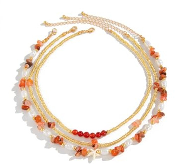 Guaber Collana multicolor con perline di pietra a strati regolabile catena per il collo per le donne gioielli casual da festa elegante catena impilabile per feste