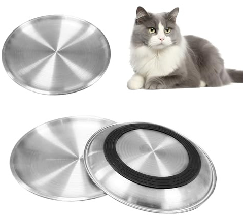 AMSGANK Set di 3 Ciotole per Gatti, Ciotole per Gatti in Acciaio Inossidabile con Base in Gomma Antiscivolo Ciotola Piatta Adatta ai Baffi, Facile da Pulire (17 cm/6,7 Pollici)