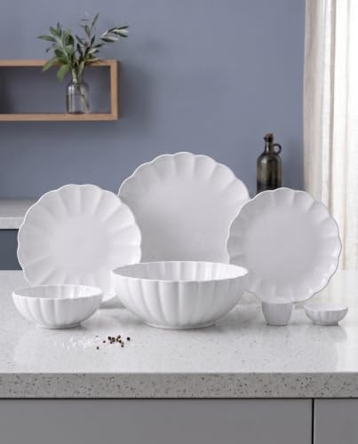 BAVARY Service Vaisselle Lotus 27pcs - Set De Table, Assiettes Service De Table 6 Personnes - Assiette Creuse, Bols&Plates, Vaisselle Et Arts De La Table, Assiette Porcelaine Micro-Onde/Lave-Vaisselle